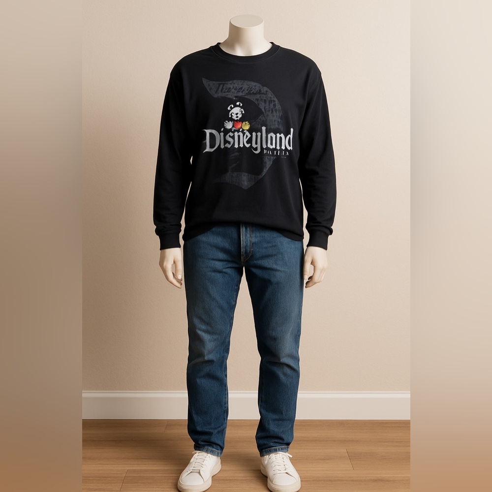 Mens Black Script D Disneyland Resort Parks Long Sleeve T-Shirt Size 2XL